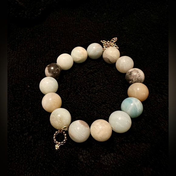 Matte Beaded Stretch Bracelet with Gold-Tone Charms - Picture 3 of 3